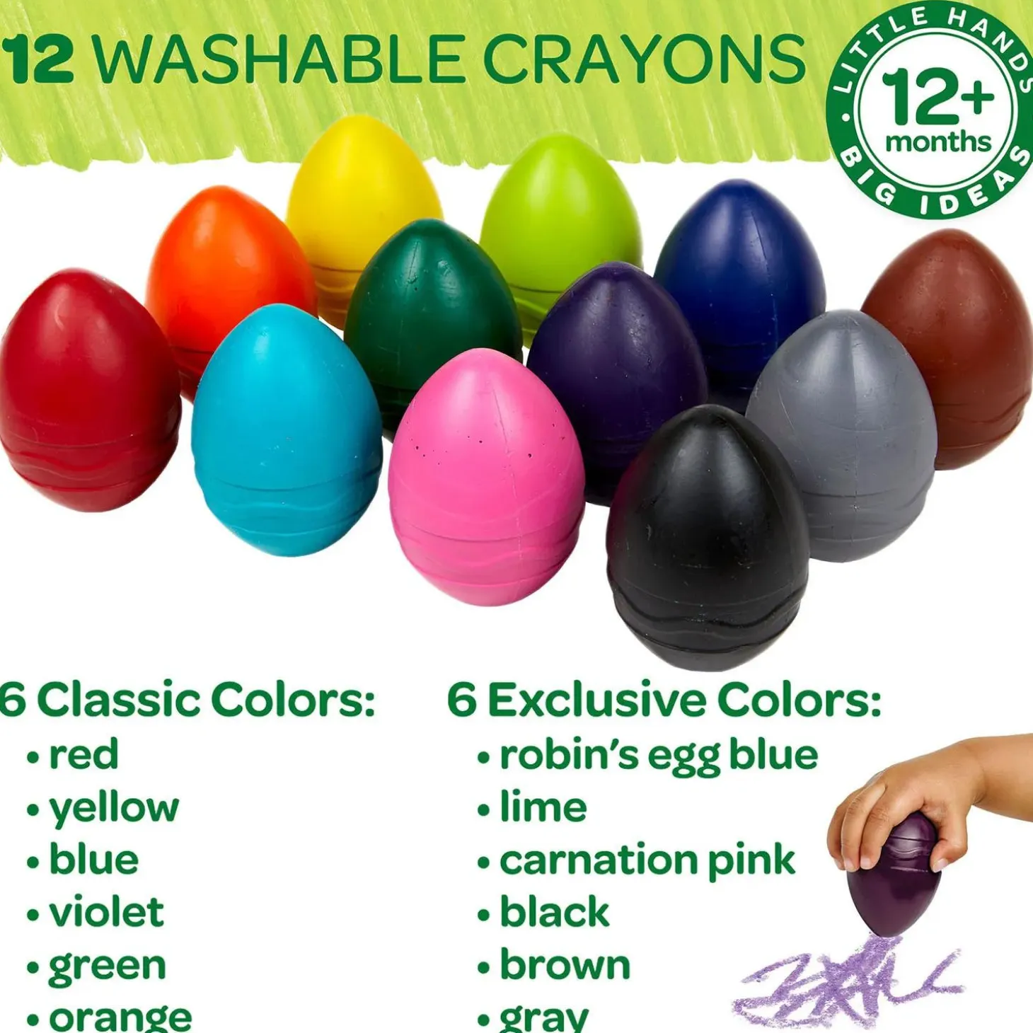 Crayola Washable Palm Grasp Crayons: Set of 12