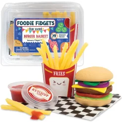 Foodie Fidgets Fan Foods: Squishy Burger Basket with 19 Tactile Sensory Pieces & Slime