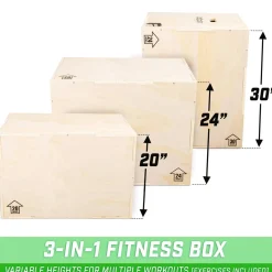 GoSports Fitness Launch Box | 3-in-1 Adjustable Height | Wood Plyo Jump Box for Exercises of All Skill Levels