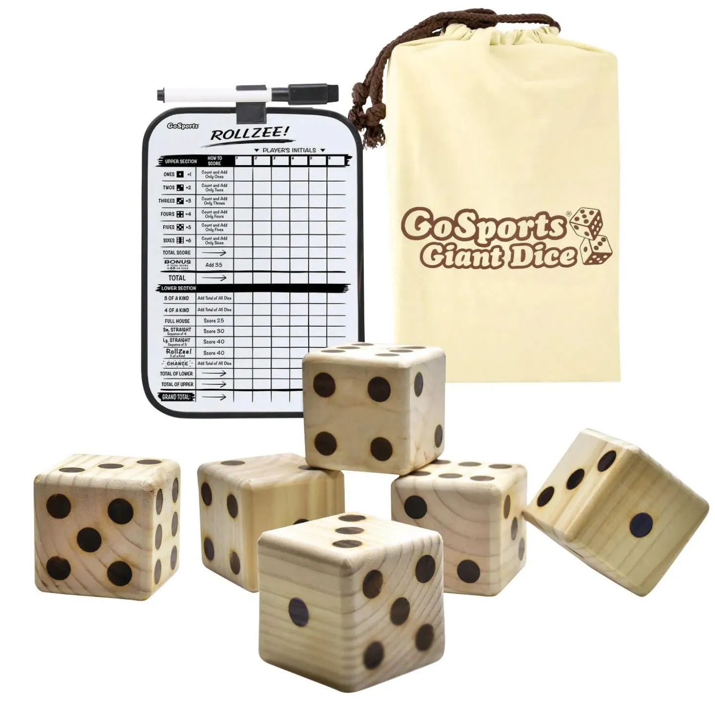 GoSports: Giant 2.5" Wooden Playing Dice Set