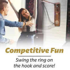 GoSports Hook21 Ring Swing Game Brown - Indoor or Outdoor Ring Toss Game with Foldable Arm