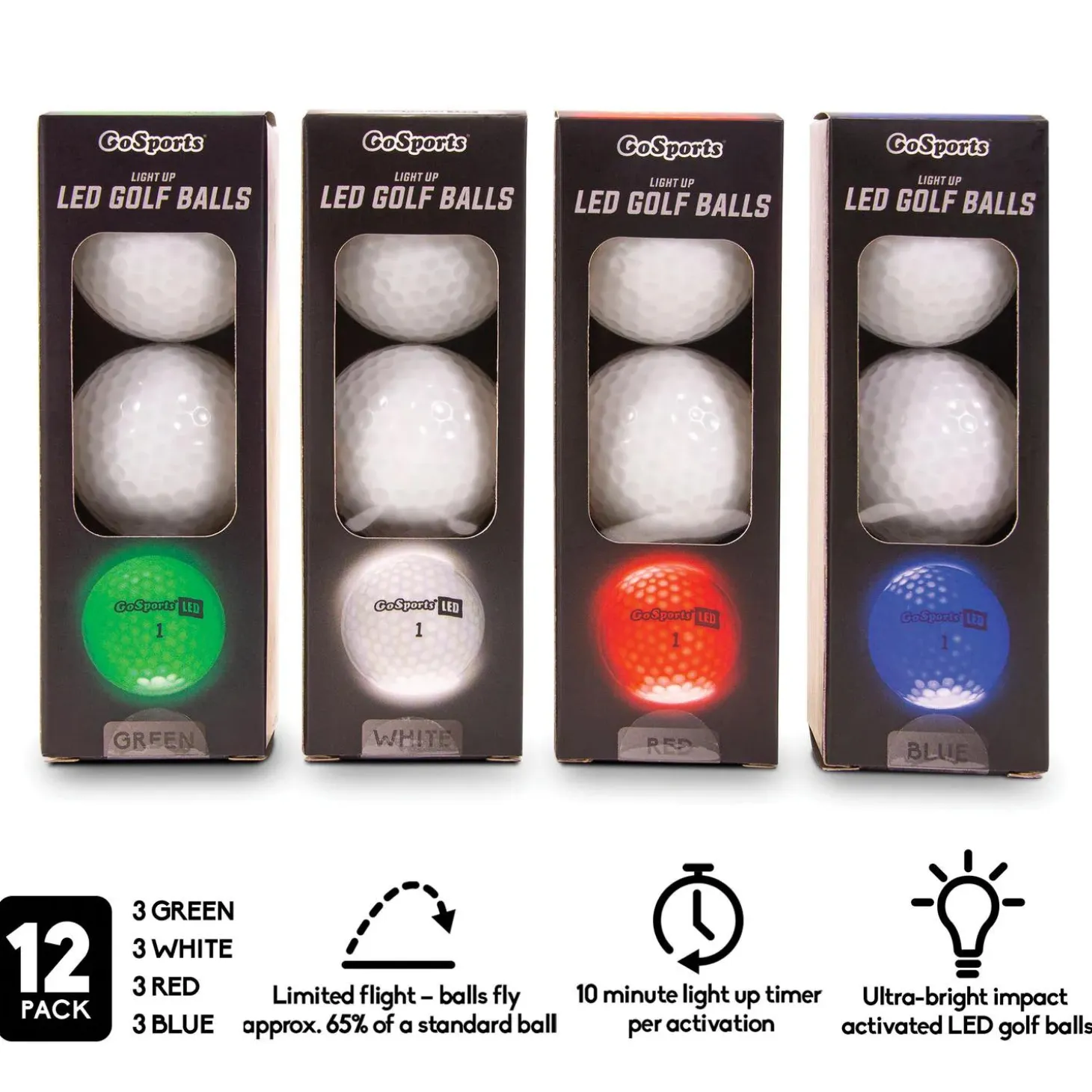 GoSports Light Up LED Golf Balls: 12 Pack