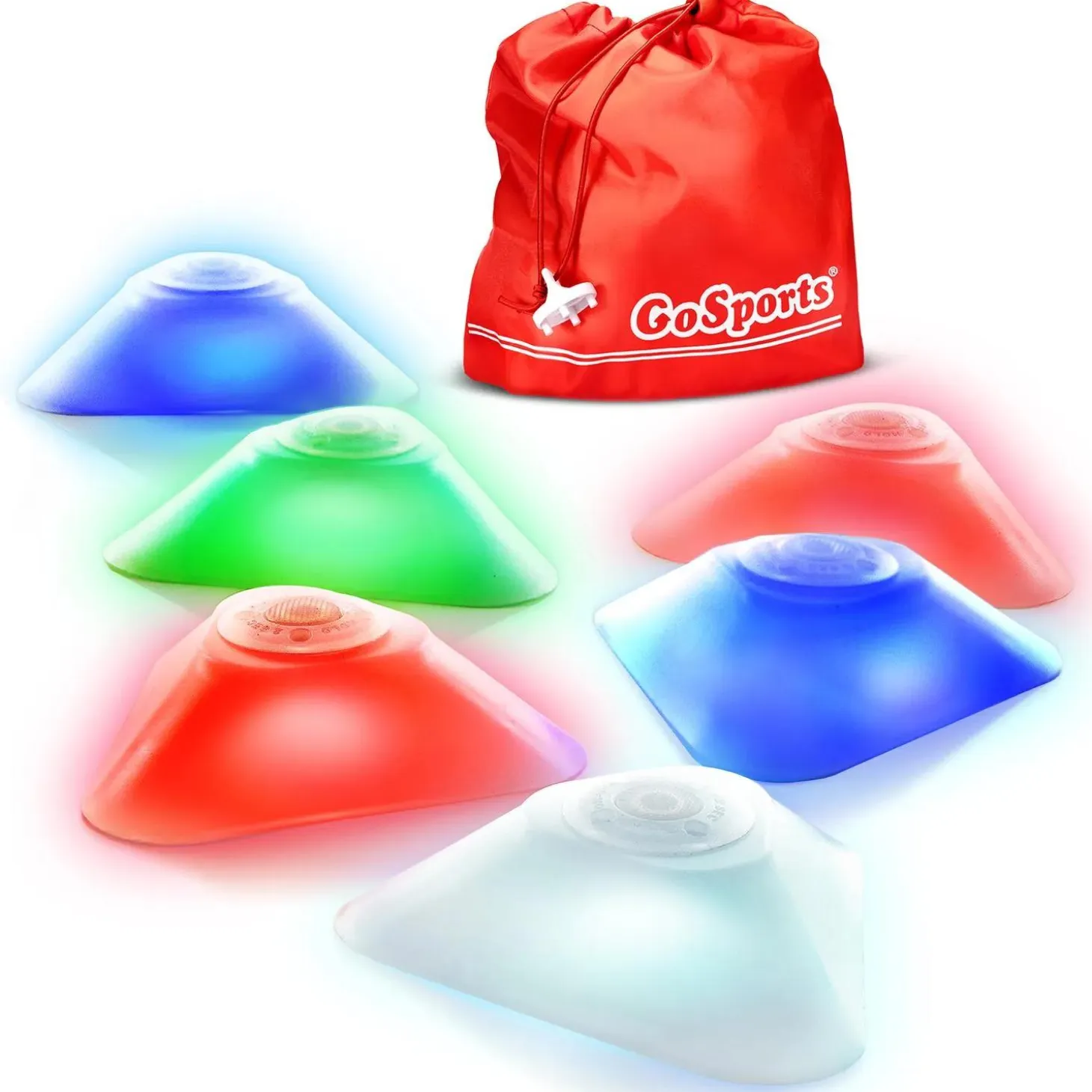 Gosports modern light up cones - cycle between 4 led colors for sports, traffic safety, and glow in the dark games - 6 pack