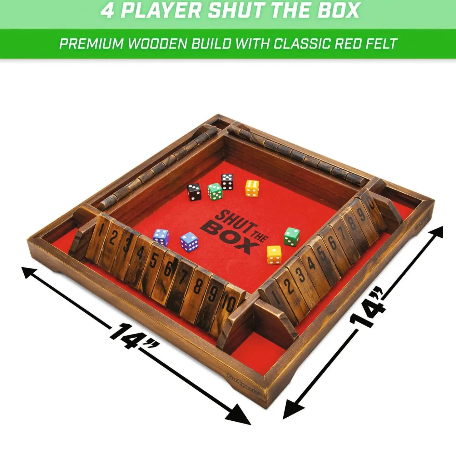 GoSports: Shut the Box Premium Wooden Dice Game, Classic 4 Player Family Board Game