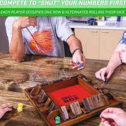 GoSports: Shut the Box Premium Wooden Dice Game, Classic 4 Player Family Board Game