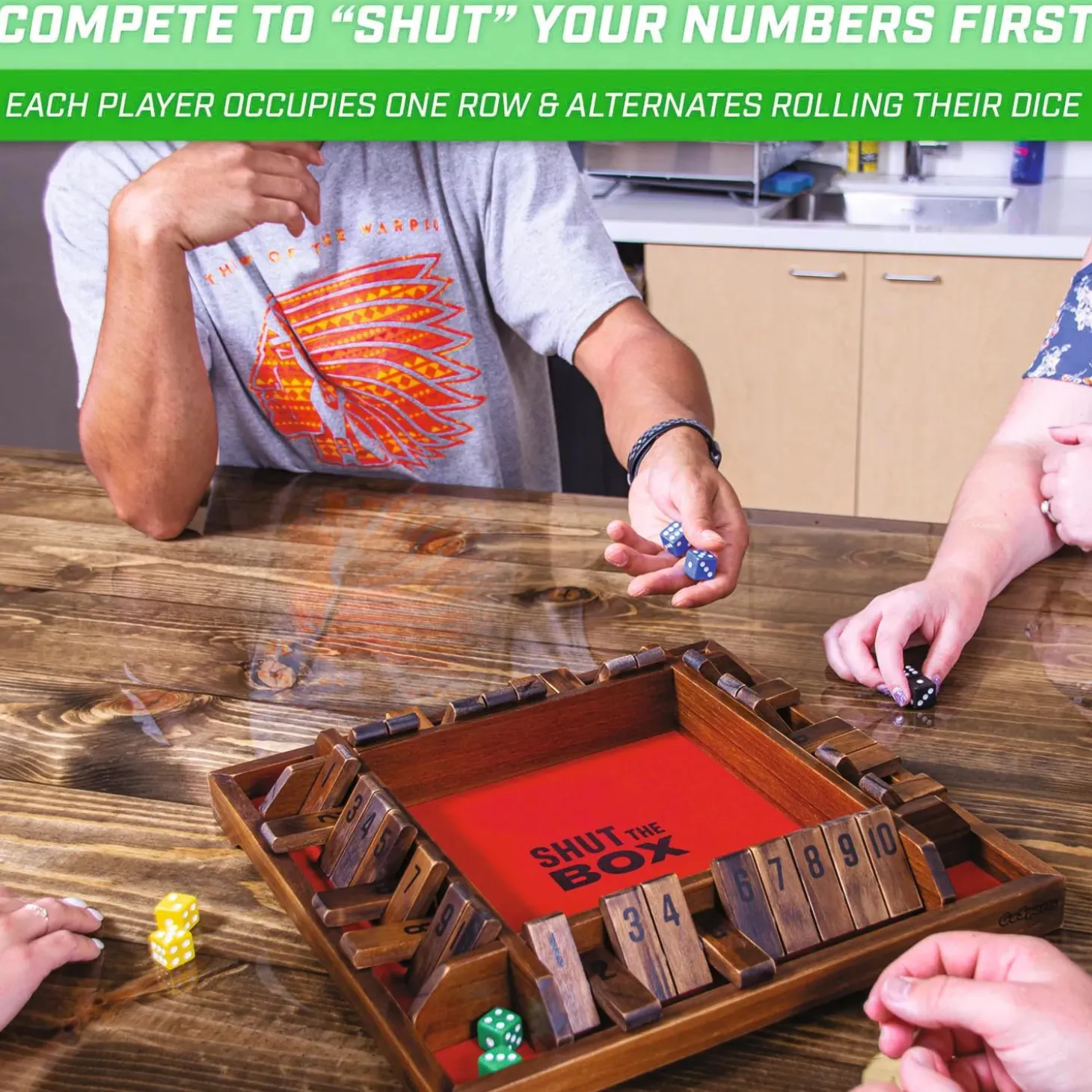 GoSports: Shut the Box Premium Wooden Dice Game, Classic 4 Player Family Board Game