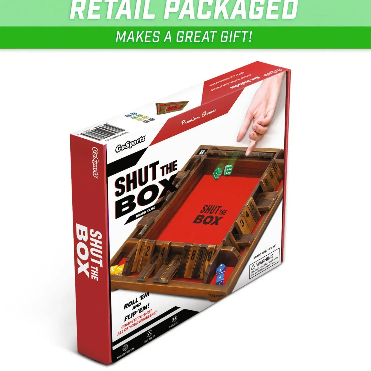 GoSports: Shut the Box Premium Wooden Dice Game, Classic 4 Player Family Board Game