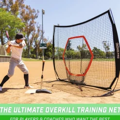GoSports 7’x7’ PRO Baseball & Softball Practice Hitting & Pitching Net with Bow Type Frame, Carry Case and Bonus Strike Zone, Ultimate Training Net