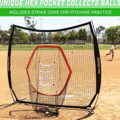 GoSports 7’x7’ PRO Baseball & Softball Practice Hitting & Pitching Net with Bow Type Frame, Carry Case and Bonus Strike Zone, Ultimate Training Net