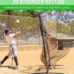 GoSports 7’x7’ PRO Baseball & Softball Practice Hitting & Pitching Net with Bow Type Frame, Carry Case and Bonus Strike Zone, Ultimate Training Net