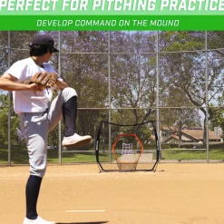 GoSports 7’x7’ PRO Baseball & Softball Practice Hitting & Pitching Net with Bow Type Frame, Carry Case and Bonus Strike Zone, Ultimate Training Net