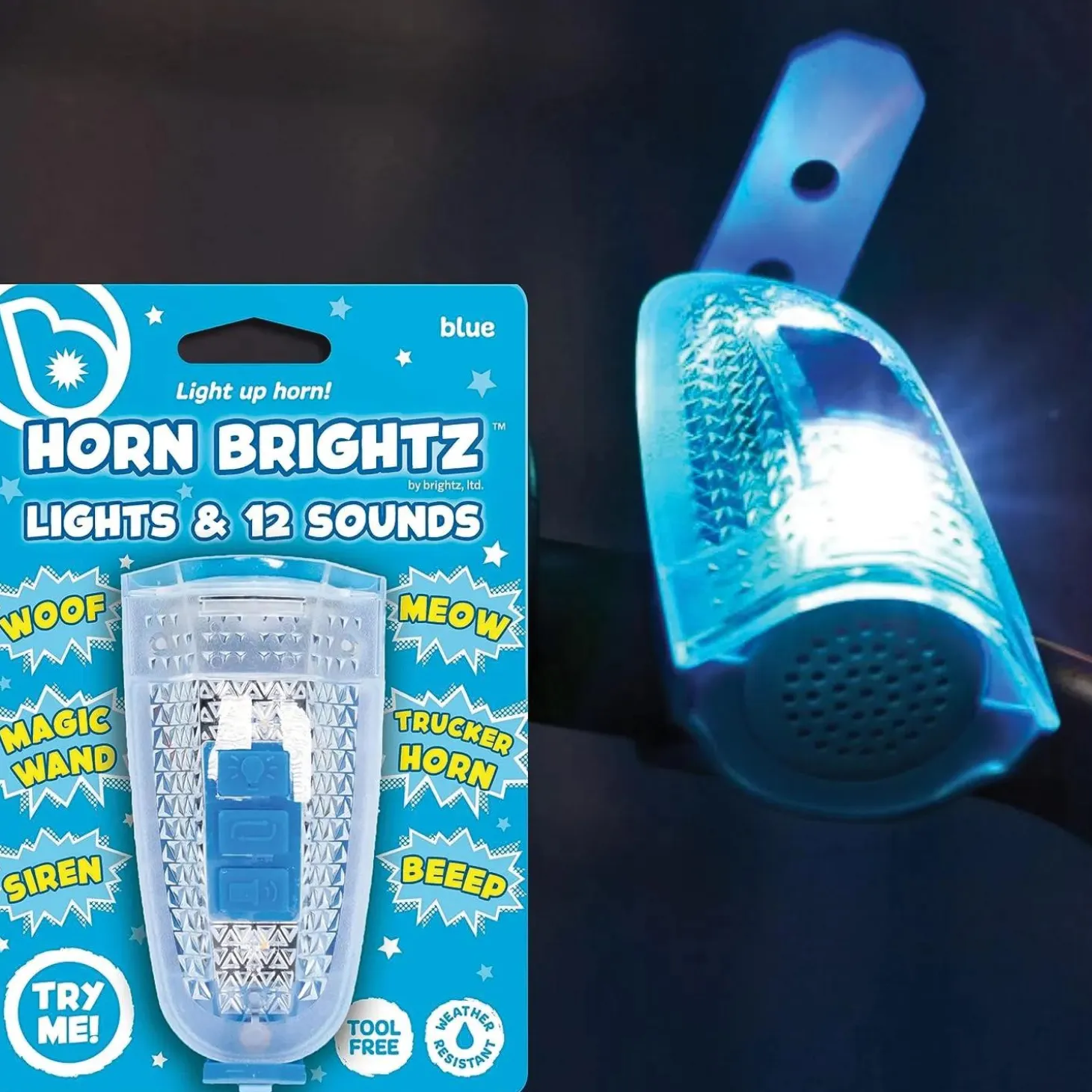 Horn Brightz Bike Lights & Multi-Sound Horn: Blue