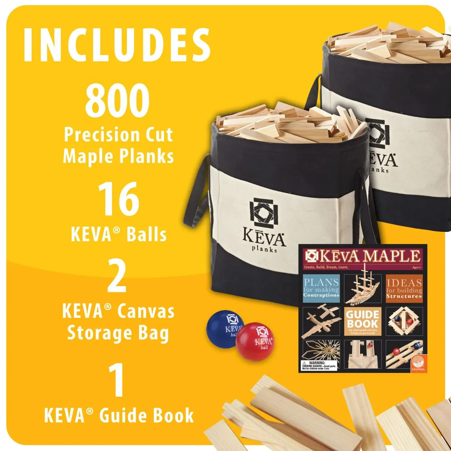 KEVA® Maple 800 Plank Set with Canvas Storage Bags