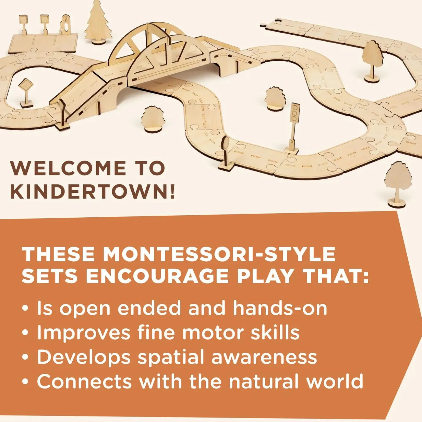 Kindertown Roads Wooden Montessori Building Set