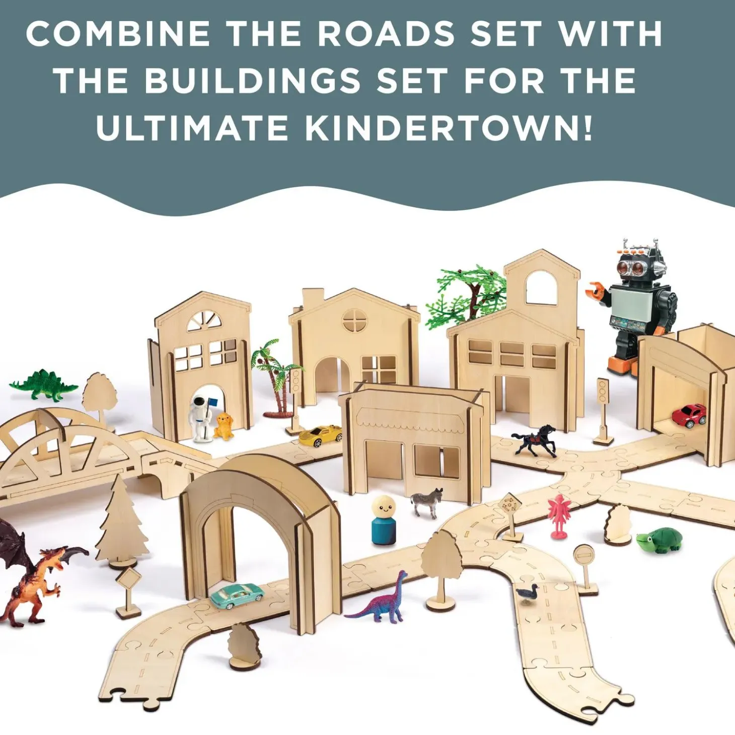 Kindertown Roads Wooden Montessori Building Set