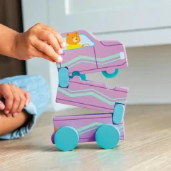 Konvertibles Transforming Wooden Trucks – 2-Piece Flip & Change Vehicle Set with Portable 3-D Roadway Play Scene