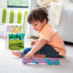 Konvertibles Transforming Wooden Trucks – 2-Piece Flip & Change Vehicle Set with Portable 3-D Roadway Play Scene
