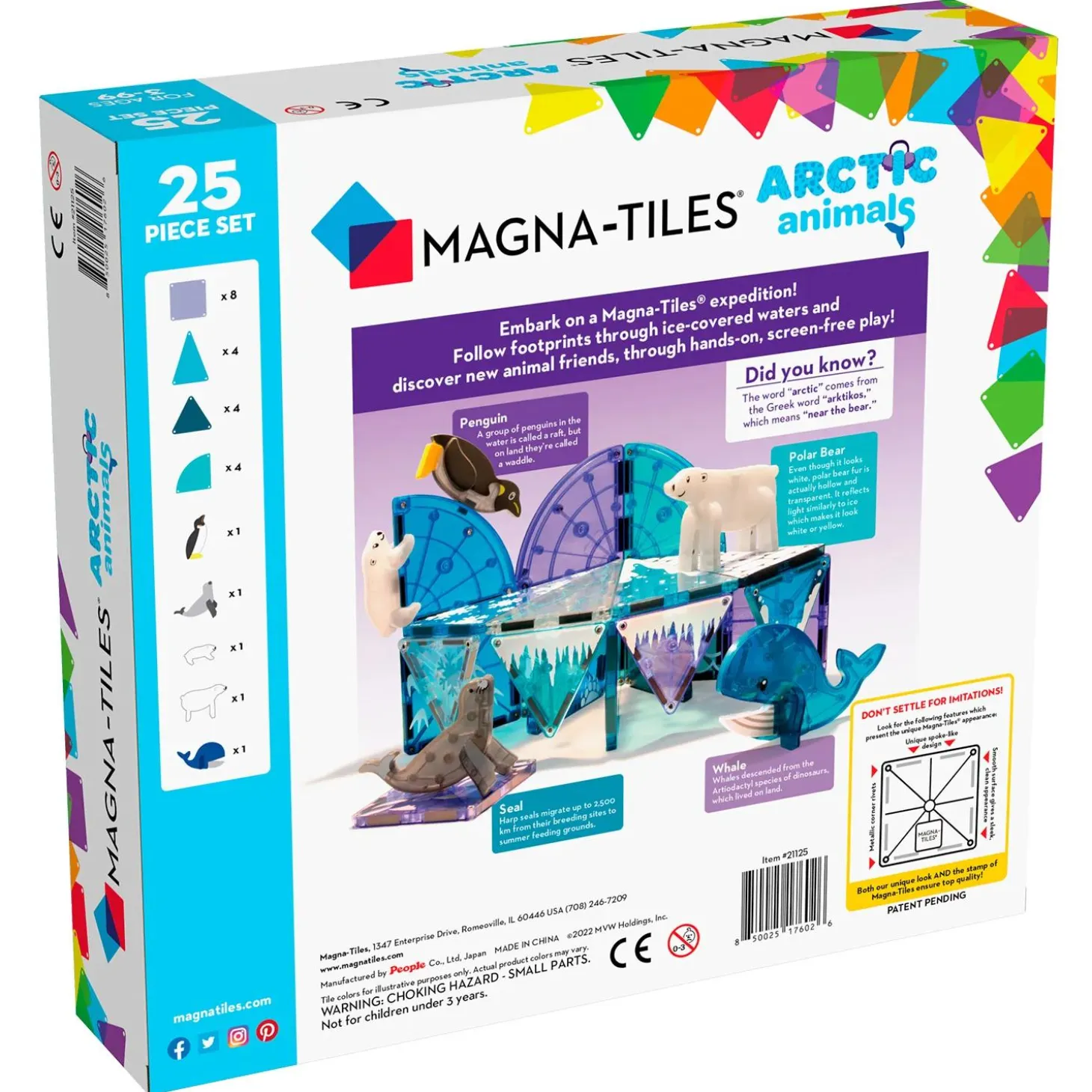 MAGNA-TILES® Arctic Animals 25-Piece Magnetic Construction Set, The ORIGINAL Magnetic Building Brand