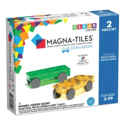 MAGNA-TILES® Cars – Green & Yellow 2-Piece Magnetic Construction Set, The ORIGINAL Magnetic Building Brand