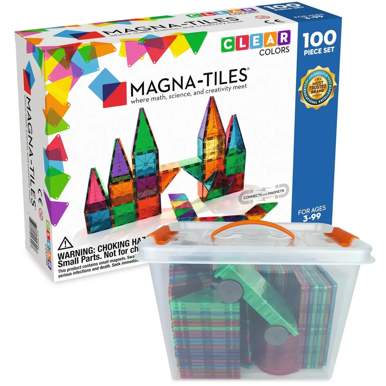 MAGNA-TILES® Classic 100-Piece Magnetic Construction Set with FREE Storage Bin