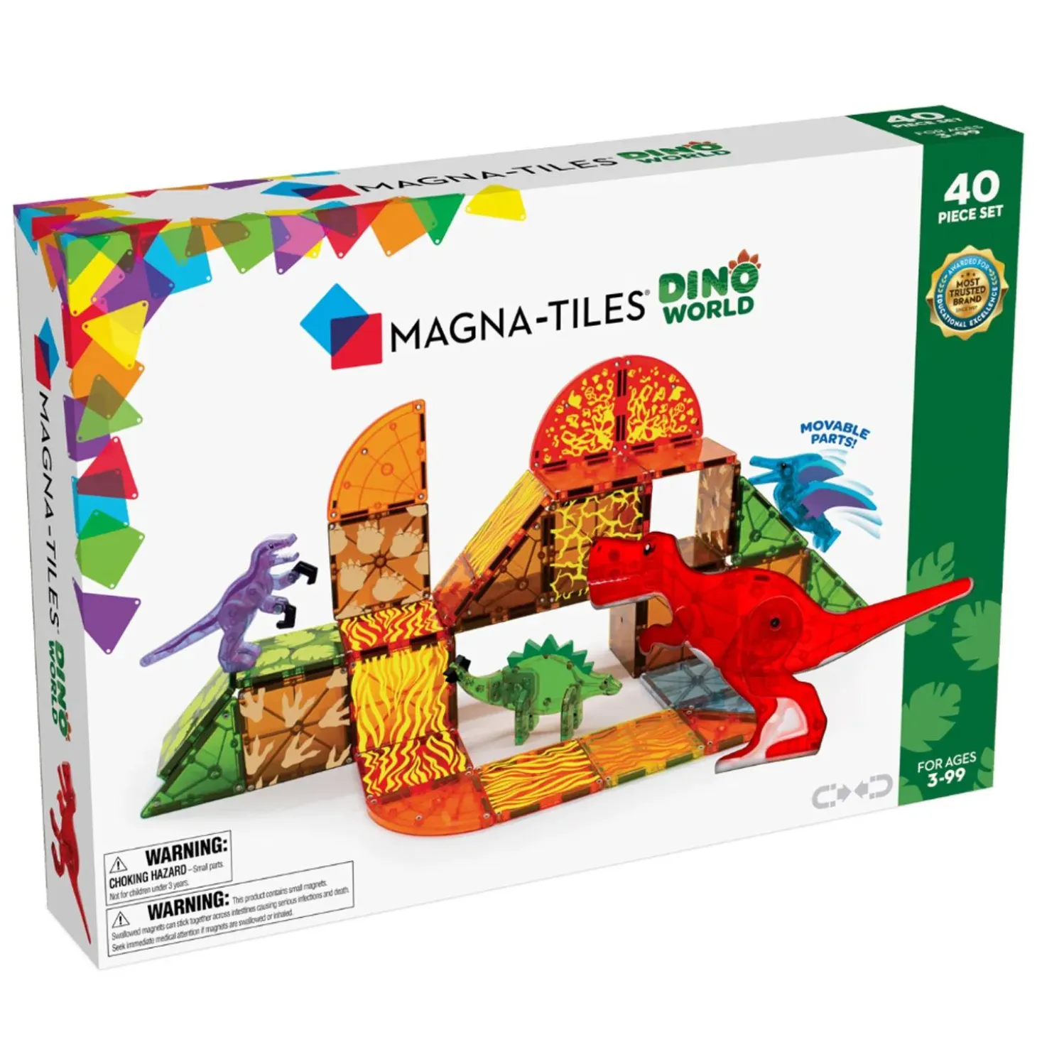 MAGNA-TILES® Dino World 40-Piece Magnetic Construction Set, The ORIGINAL Magnetic Building Brand