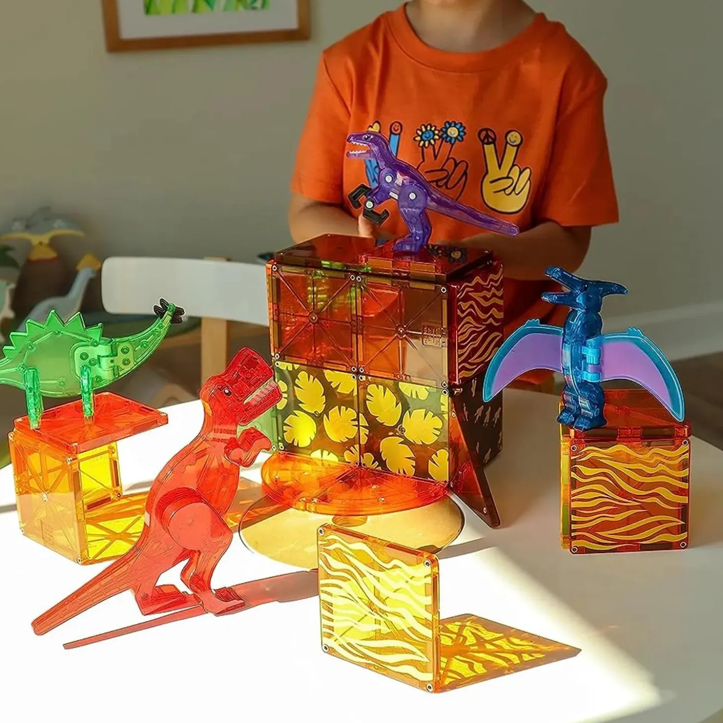 MAGNA-TILES® Dino World 40-Piece Magnetic Construction Set, The ORIGINAL Magnetic Building Brand