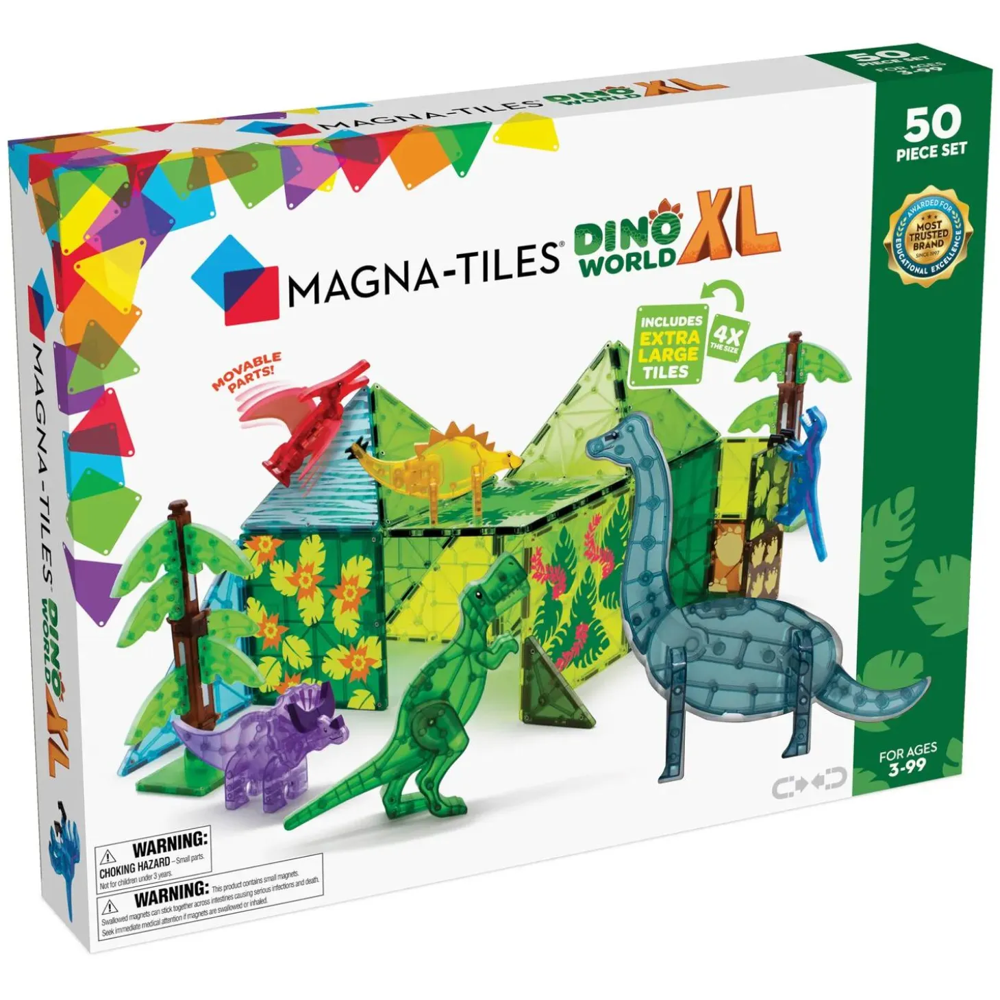 MAGNA-TILES® Dino World XL 50-Piece Magnetic Construction Set, The ORIGINAL Magnetic Building Brand