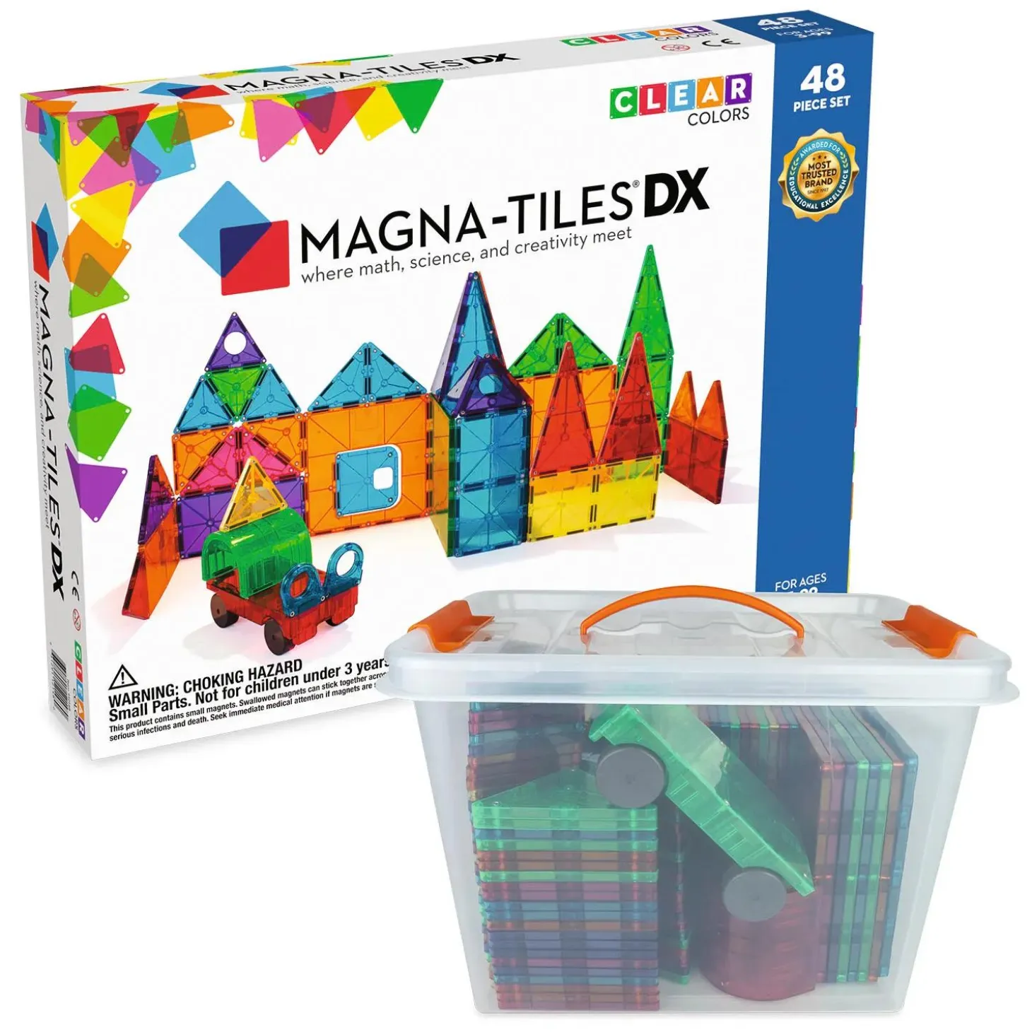 MAGNA-TILES® DX 48-Piece Magnetic Construction Set with FREE Storage Bin