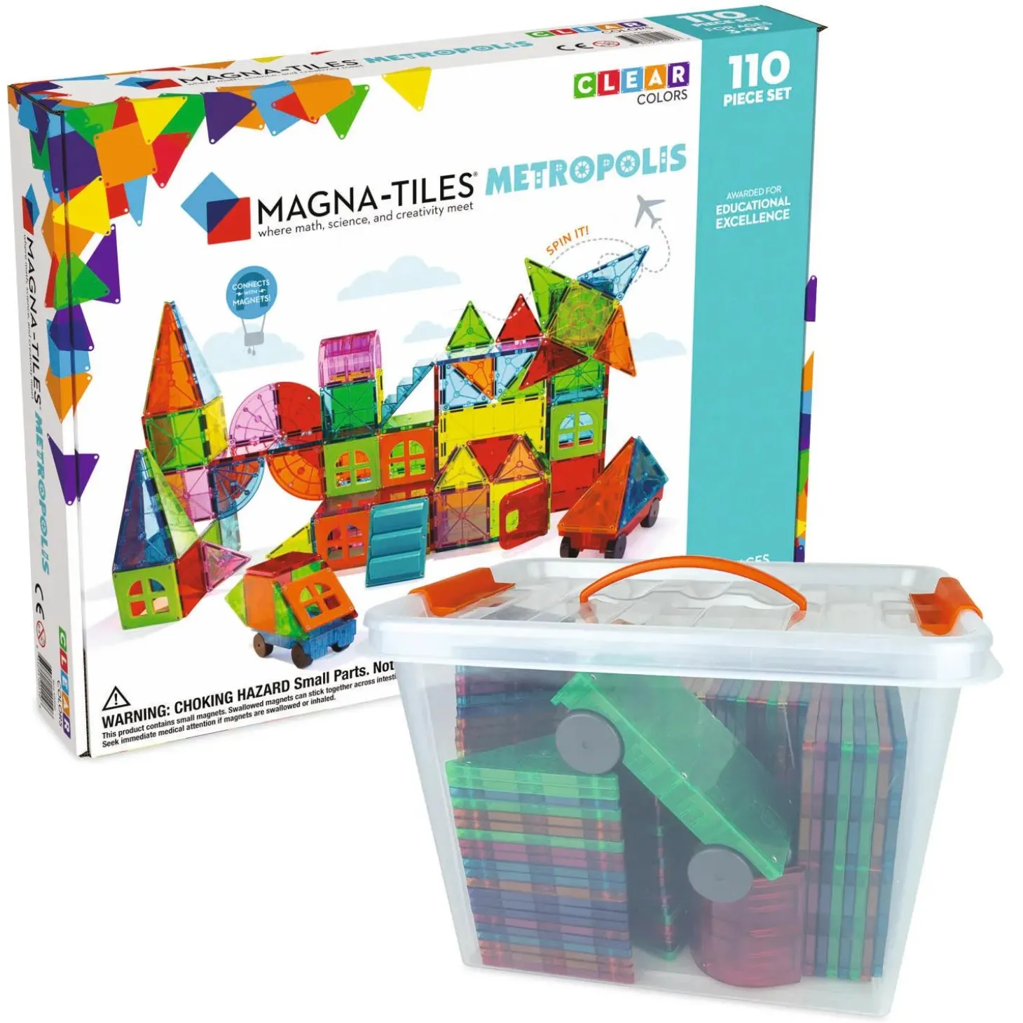 MAGNA-TILES® Metropolis 110-Piece Magnetic Construction Set with FREE Storage Bin