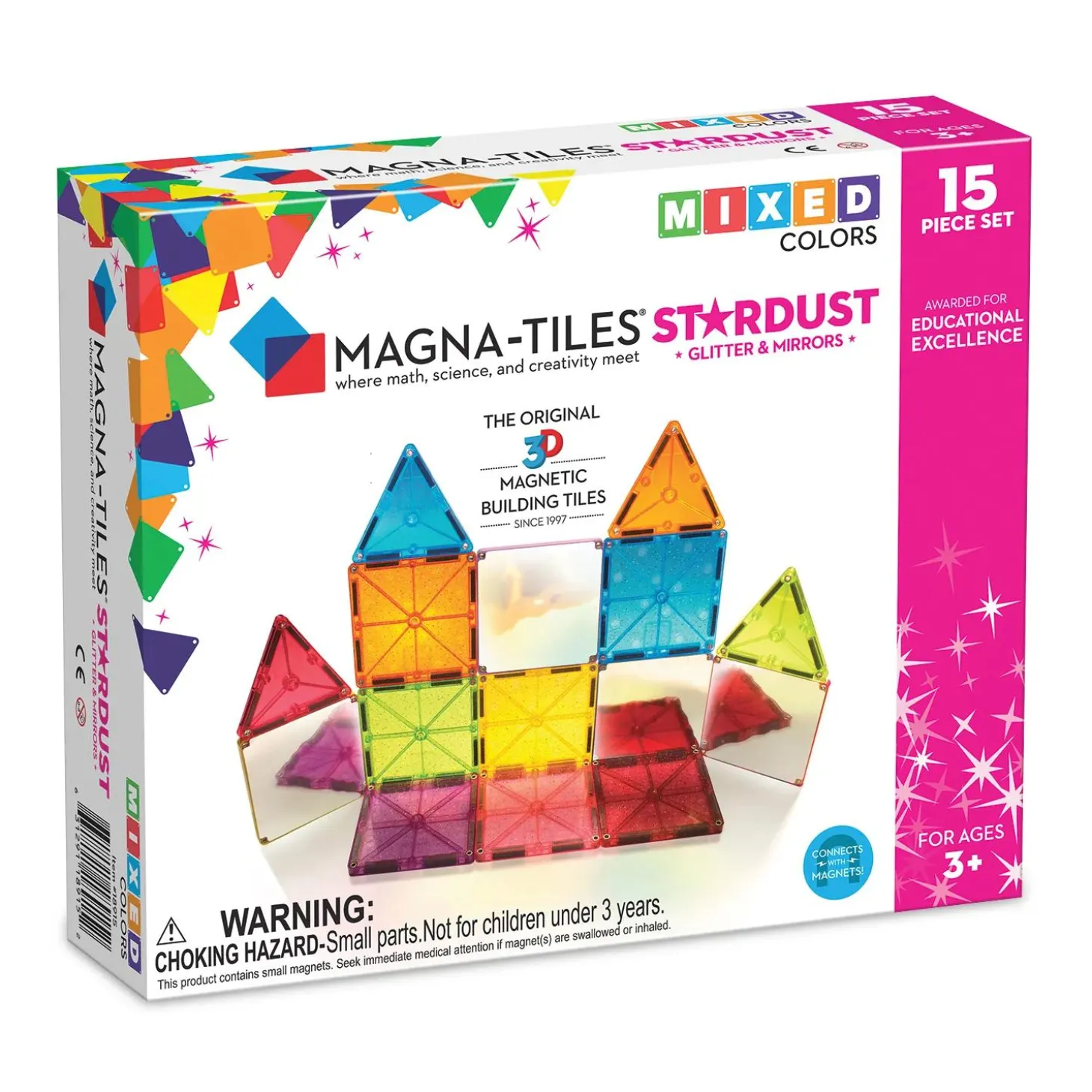 MAGNA-TILES® Stardust 15-Piece Magnetic Construction Set, The ORIGINAL Magnetic Building Brand