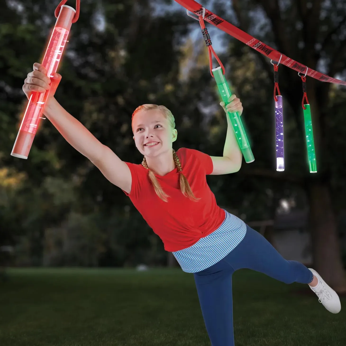 Ninjaline: Slackline & 4 LED Light-Up Obstacle Course