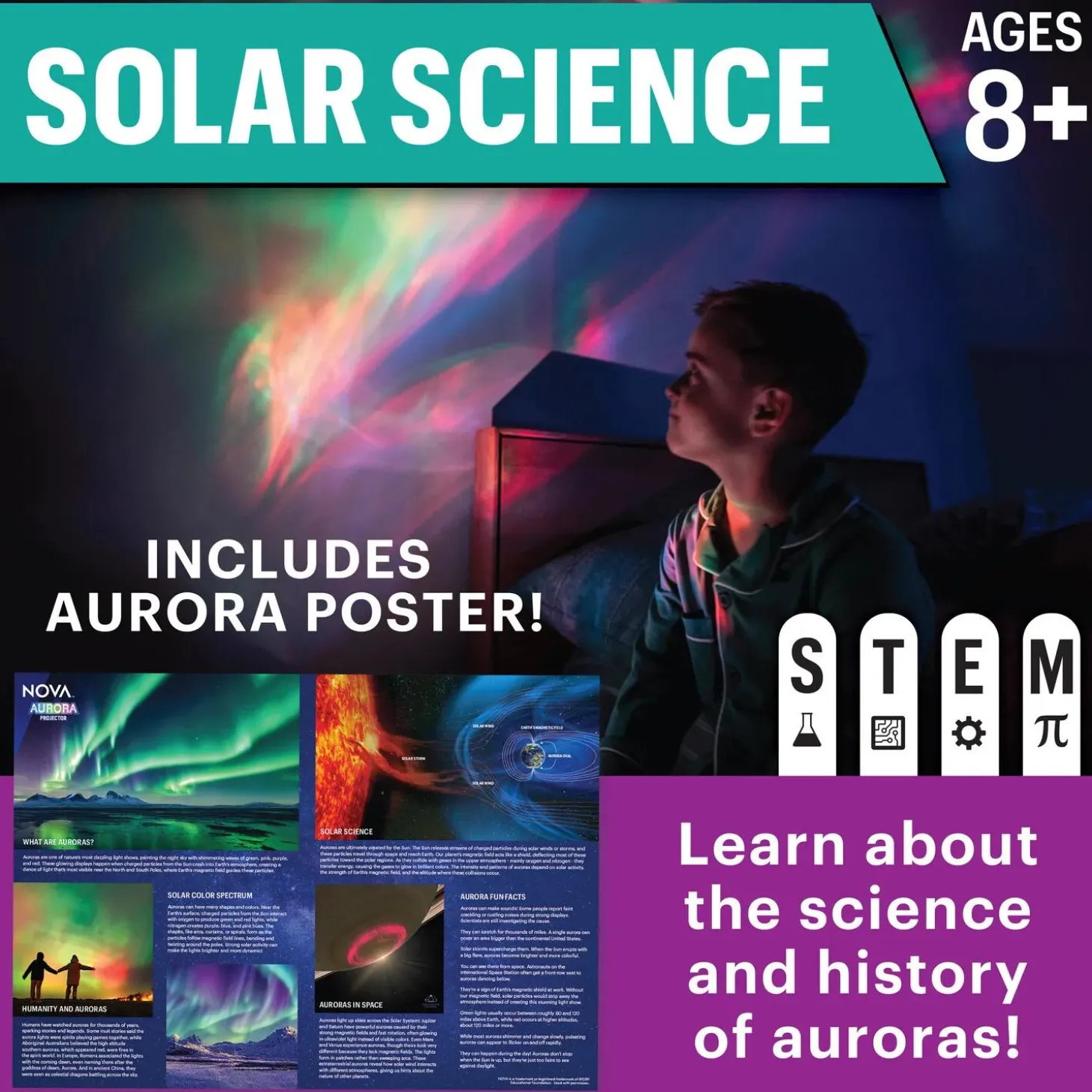 NOVA Aurora Projector – Northern Lights Room Light with STEM Poster