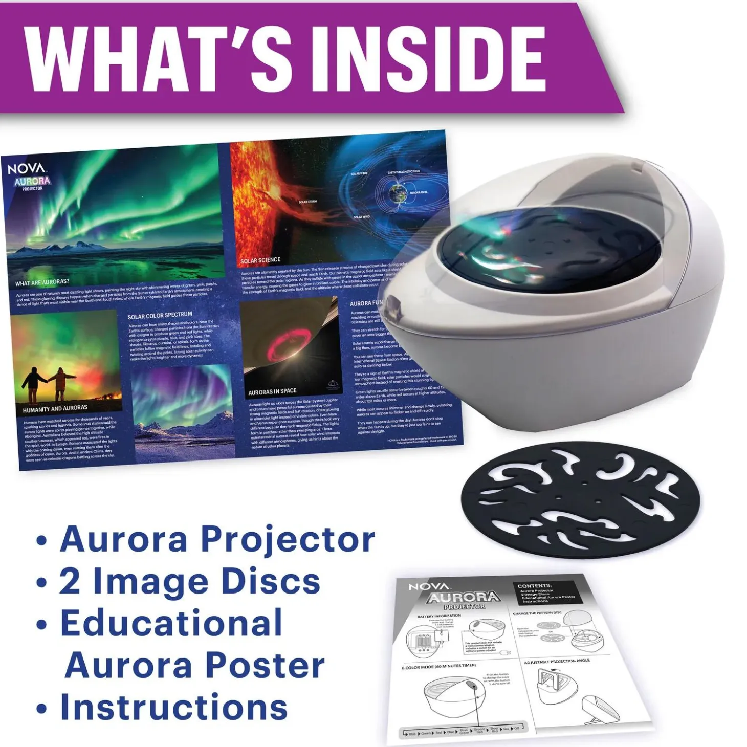 NOVA Aurora Projector – Northern Lights Room Light with STEM Poster