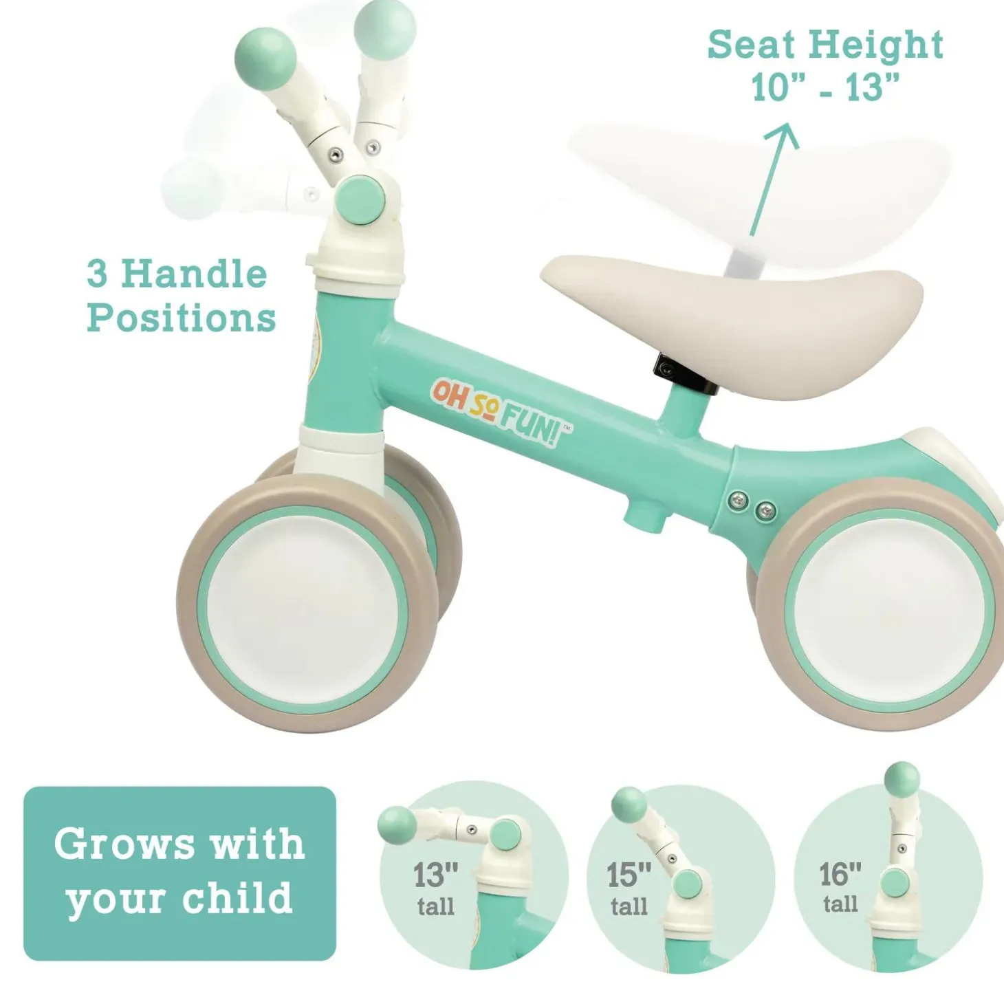 Oh So Fun! Balance and Scoot Balance Bike for Toddlers, Adjustable Ride On Training Bike