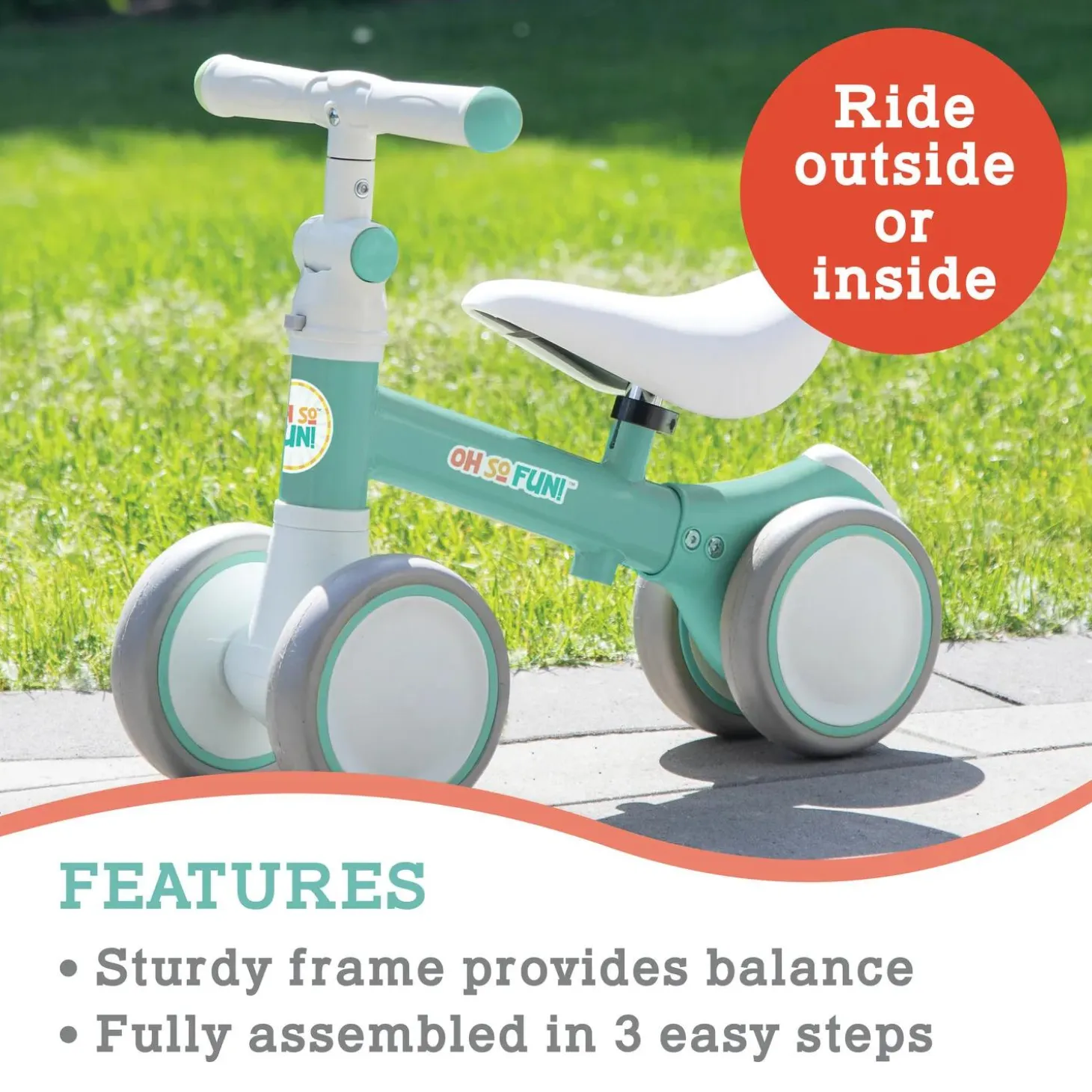Oh So Fun! Balance and Scoot Balance Bike for Toddlers, Adjustable Ride On Training Bike
