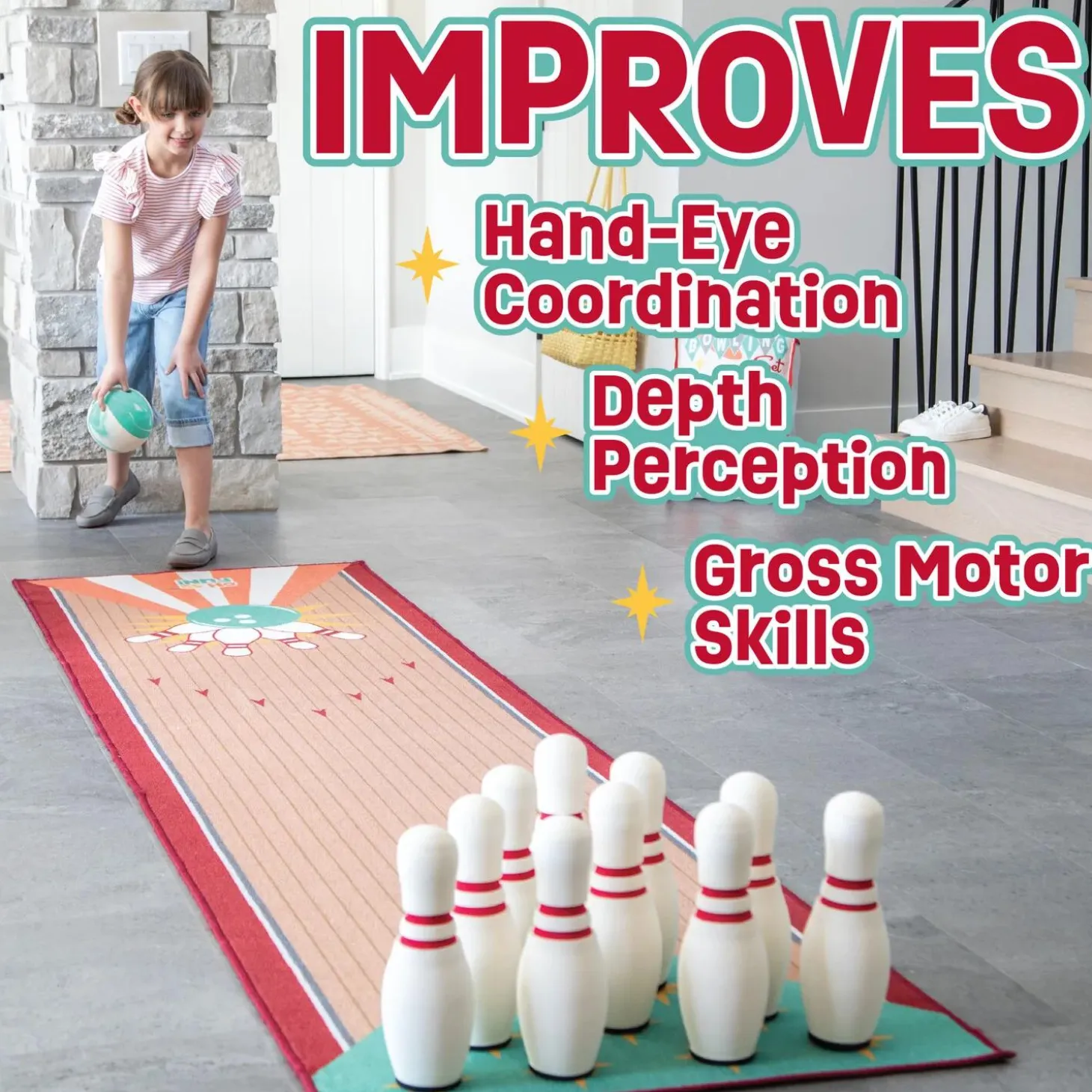 Oh So Fun! Deluxe Bowling Pins, Ball & Rug Set