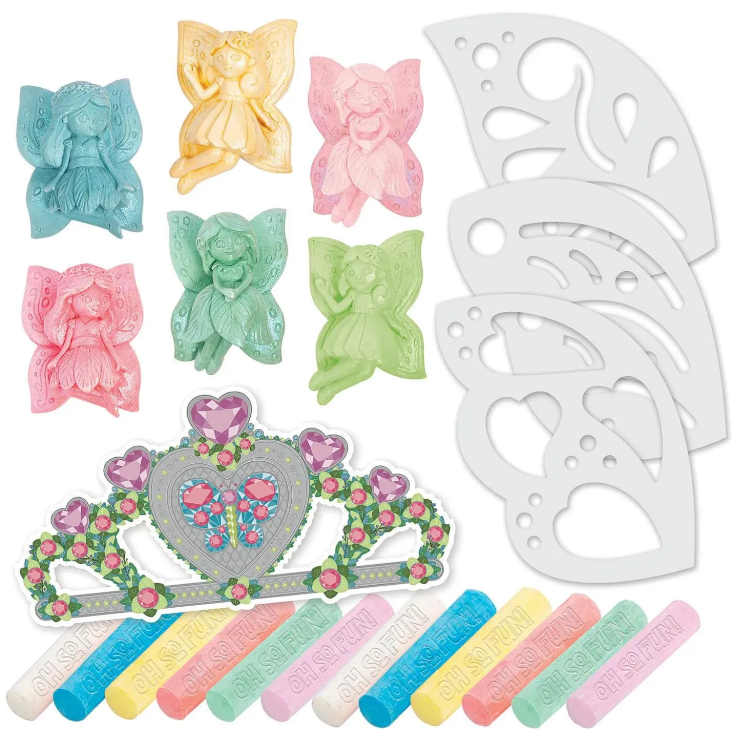 Oh So Fun! Fairy Sidewalk Chalk Set, 18 Pieces Of Outdoor Chalk with Stencils