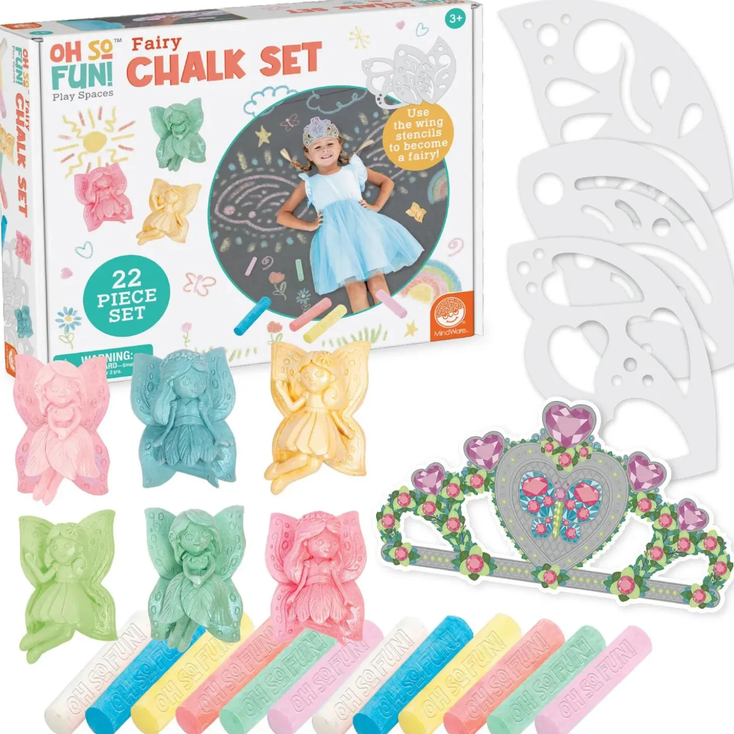Oh So Fun! Fairy Sidewalk Chalk Set, 18 Pieces Of Outdoor Chalk with Stencils