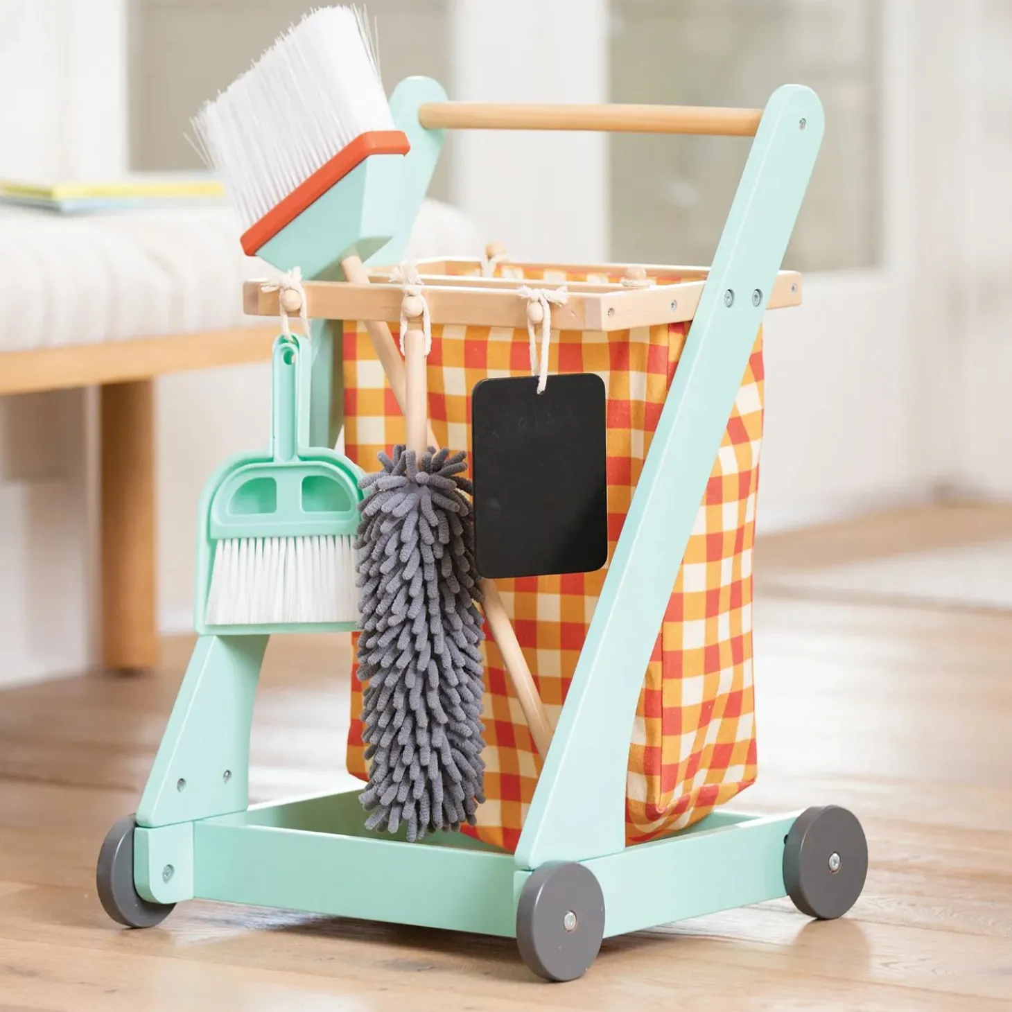 Oh So Fun! Pretend Play Cleaning Cart Wooden Kids Cleaning Set