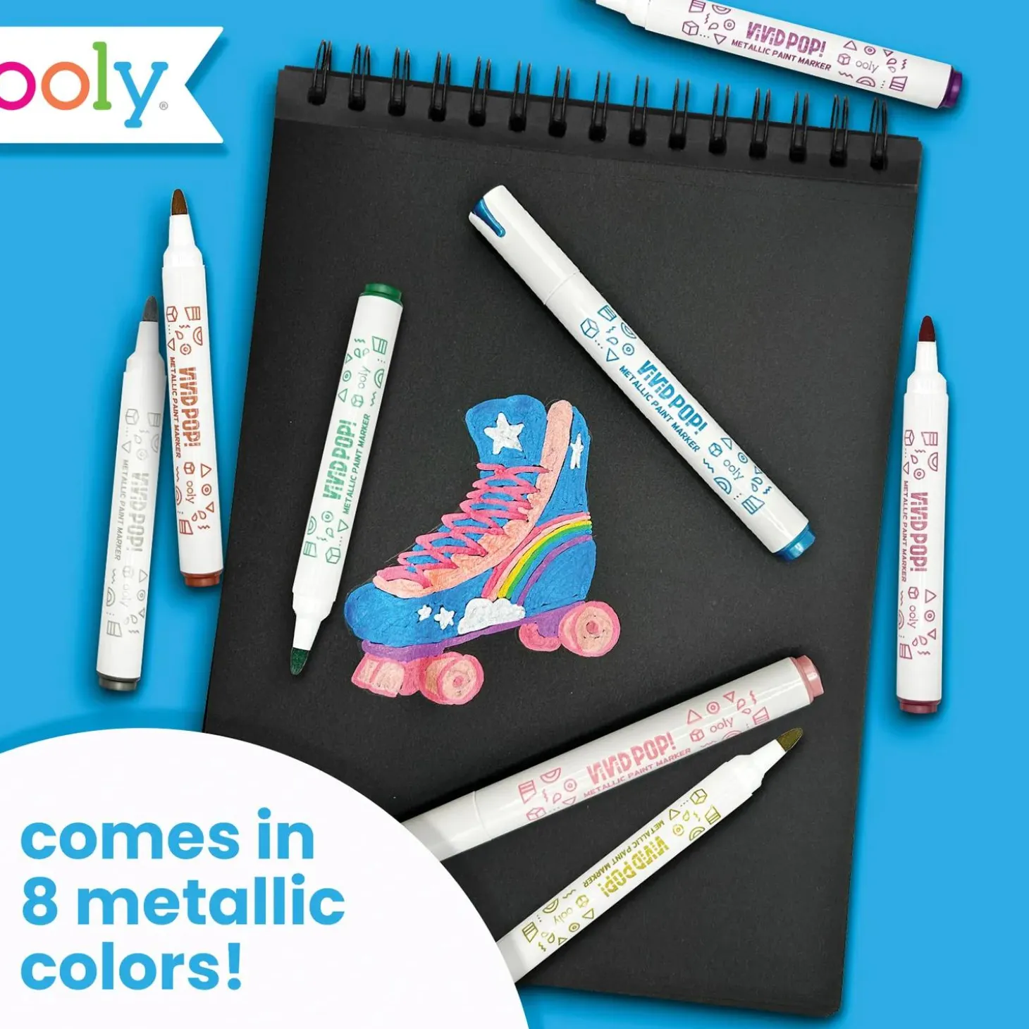 OOLY Vivid Pop! Water-Based Paint Markers – Metallic 8-Pack