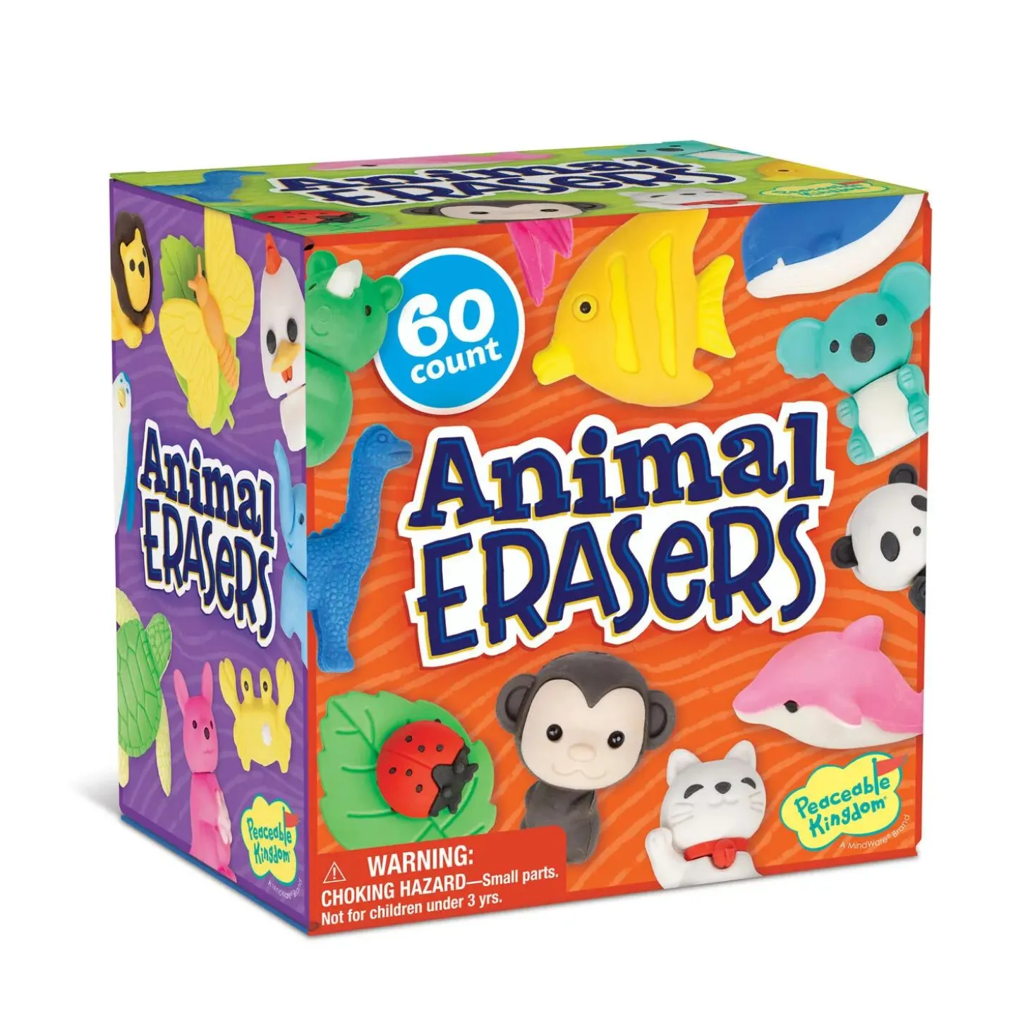 Peaceable Kingdom Animal Erasers – 60 Count, 25 Unique Designs