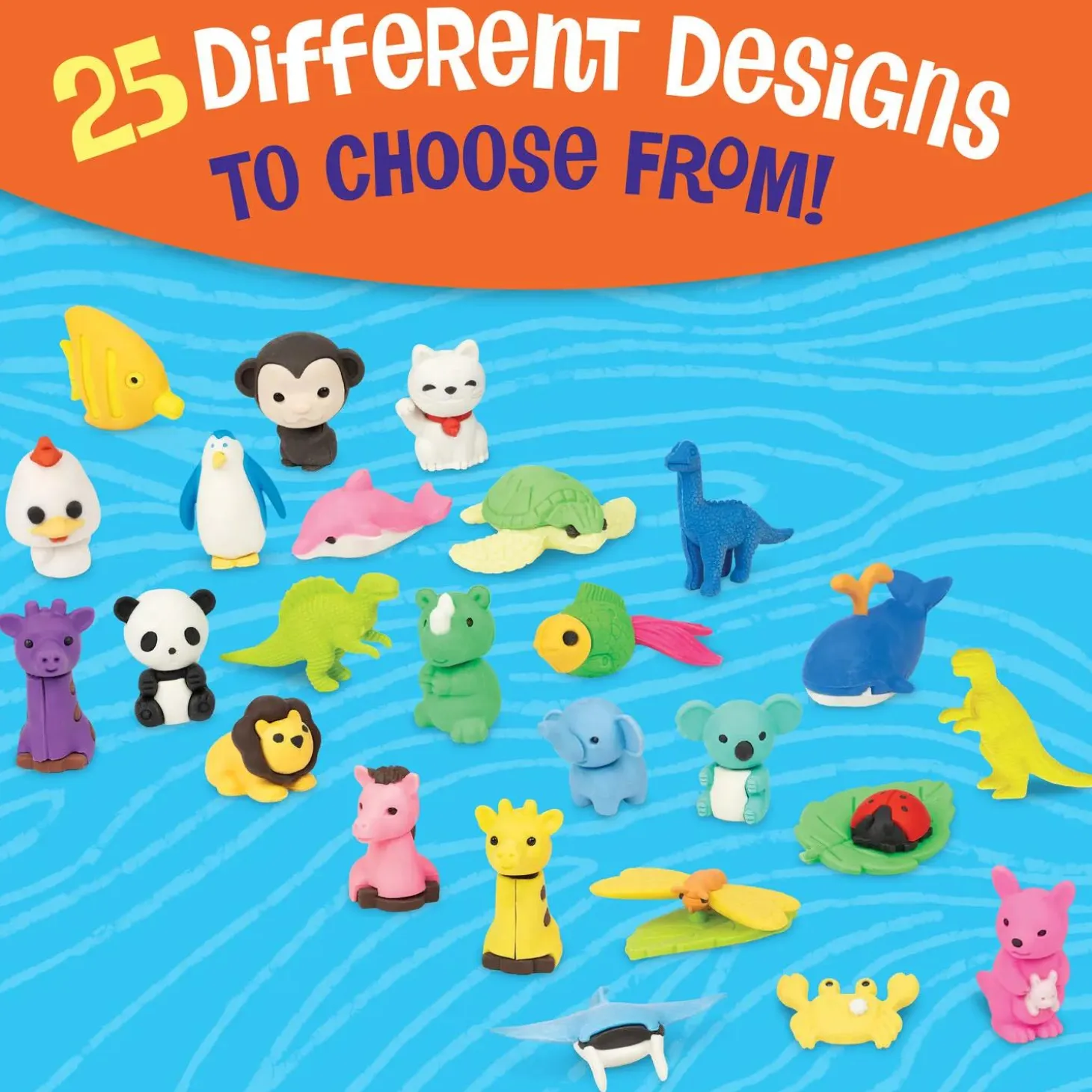 Peaceable Kingdom Animal Erasers – 60 Count, 25 Unique Designs