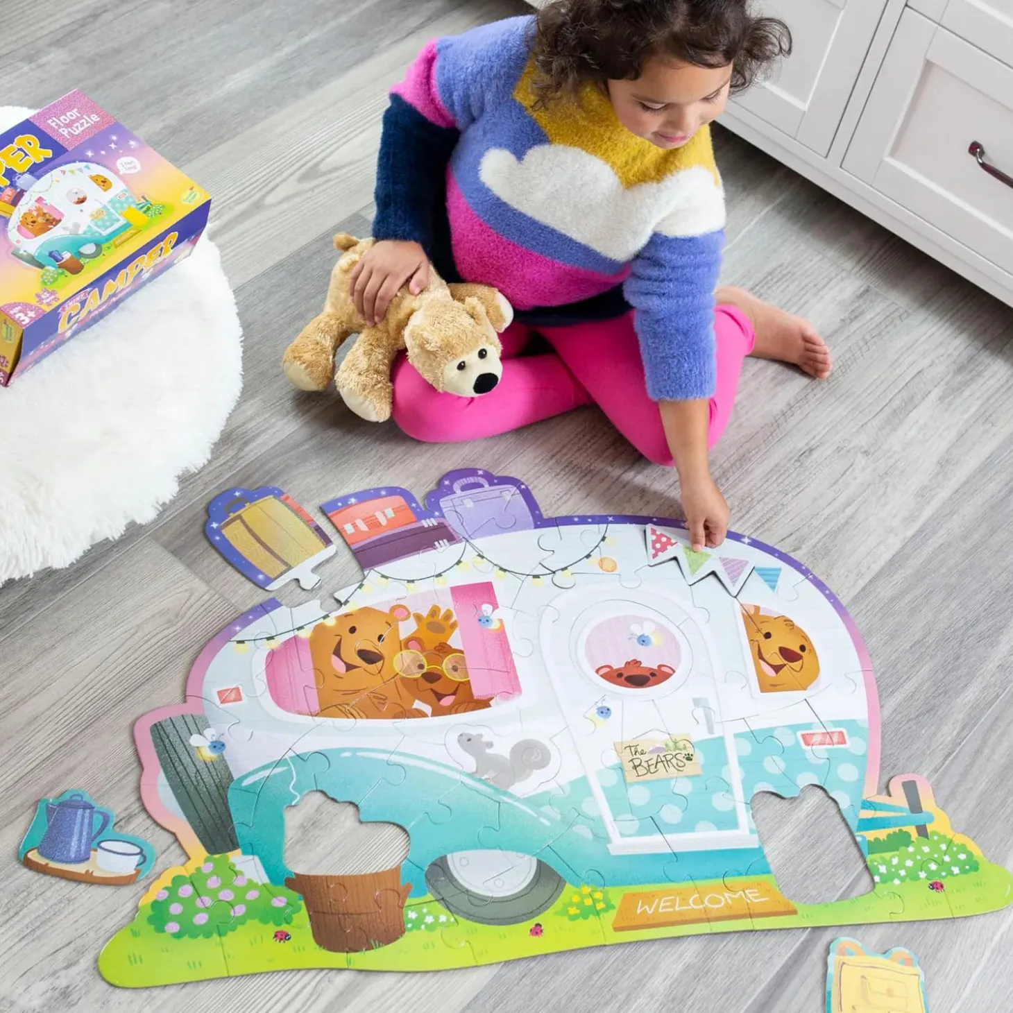 Peaceable Kingdom Camper Floor Puzzle, 45 Piece Jigsaw Puzzle with Foil Accents