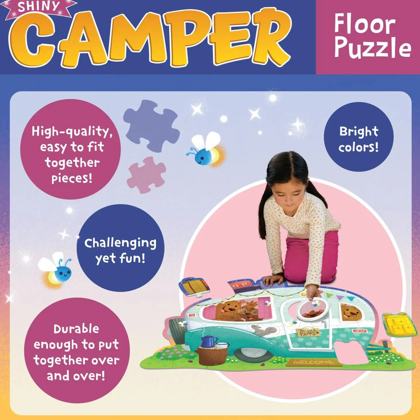 Peaceable Kingdom Camper Floor Puzzle, 45 Piece Jigsaw Puzzle with Foil Accents