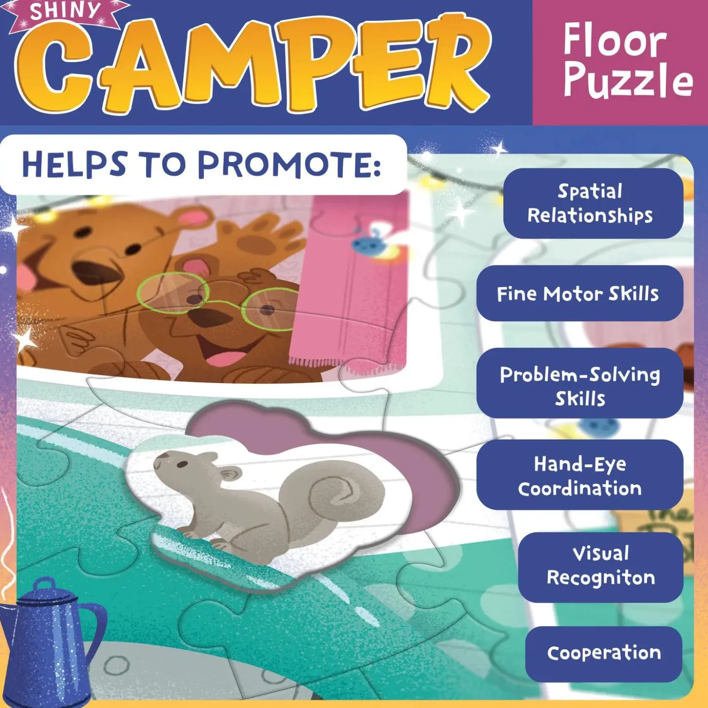 Peaceable Kingdom Camper Floor Puzzle, 45 Piece Jigsaw Puzzle with Foil Accents