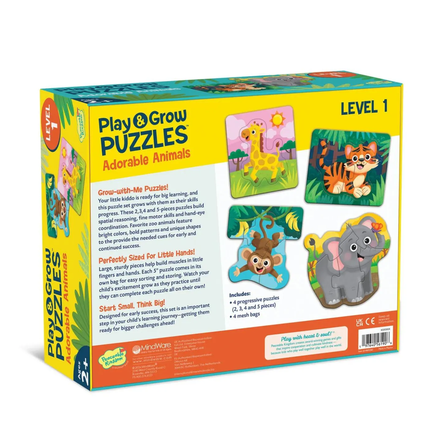 Play & Grow Toddler Puzzles: Adorable Animals – Level 1