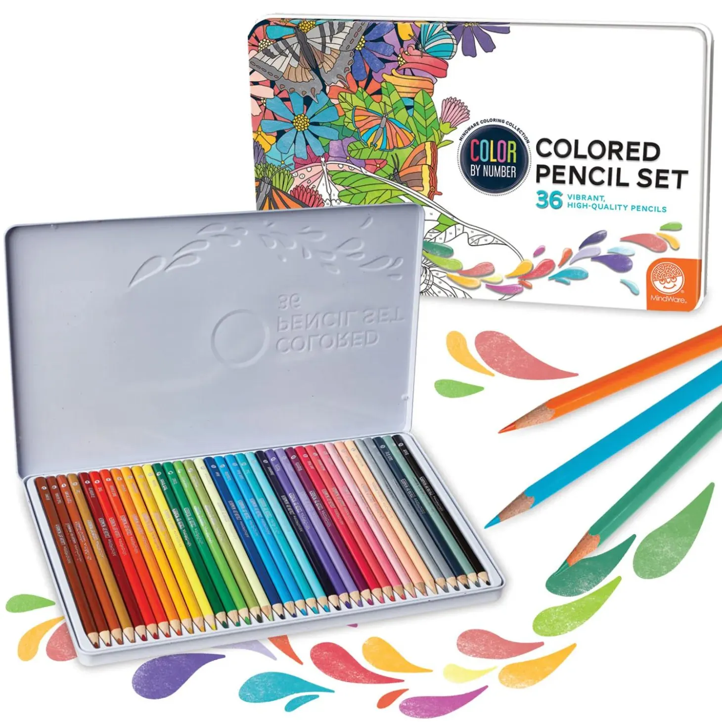 Set of 36 Color by Number Colored Pencils in a Tin