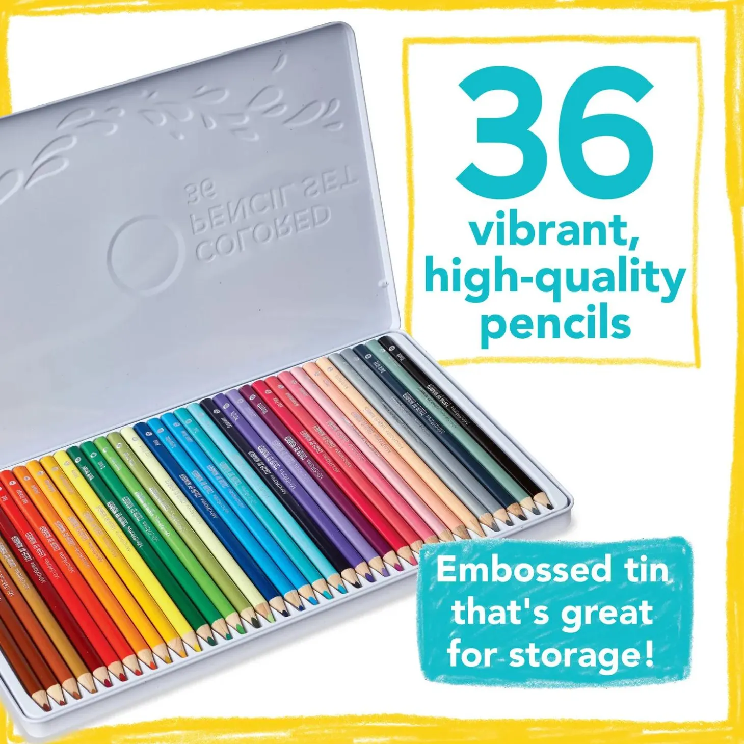 Set of 36 Color by Number Colored Pencils in a Tin