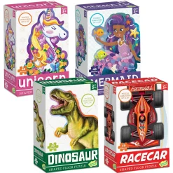 Set of 4: Dinosaur, Mermaid, Racecar & Unicorn Puzzles