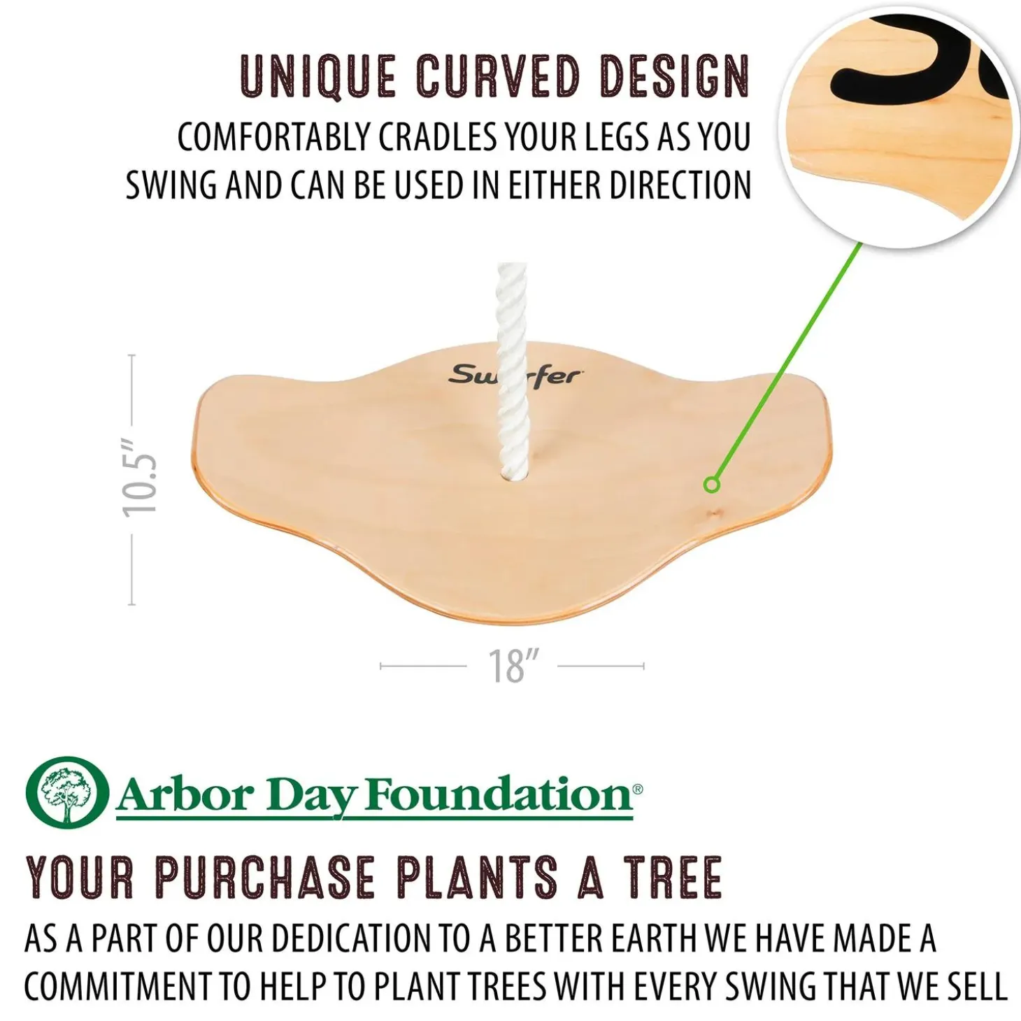 Swurfer Swift Curved Solid Maple Swing